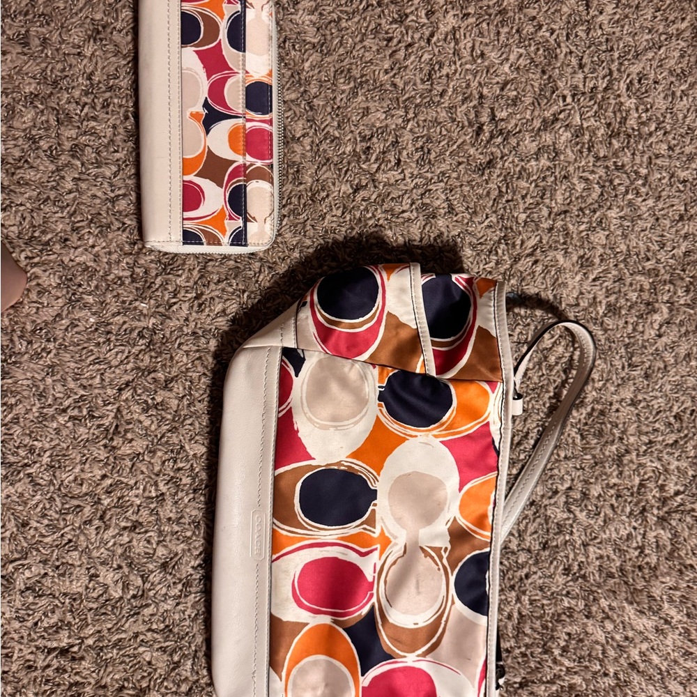 Coach Colorful Circle Pattern Bag and Wallet Set
